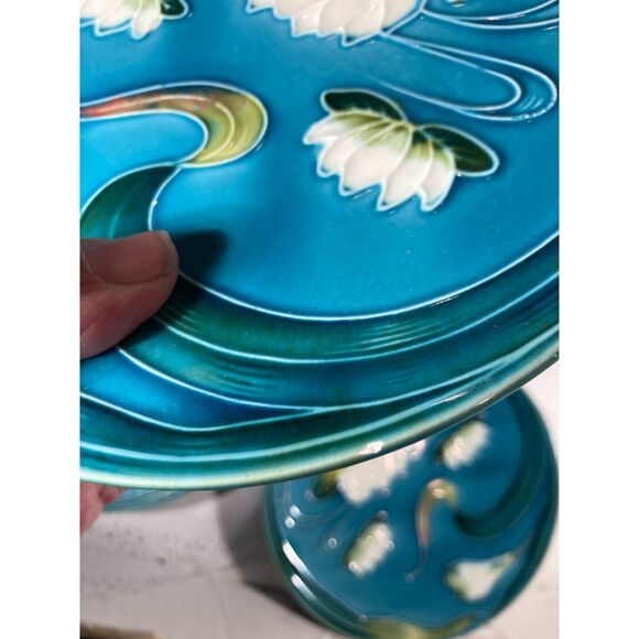 Zell Harmersbach Baden German Art Nouveau Lotus Water Lily Majolica Salad as is - Picture 6 of 11